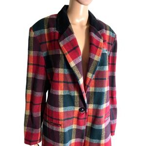 Ashley Scott Wool Blend Plaid Lined vtg Jacket Womens Coat Velvet Collar detail
